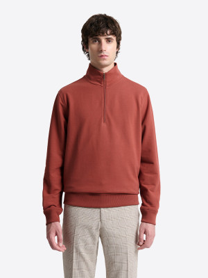 Devred - Sweat regular col montant zippé en coton orange brulé M