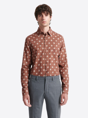 Devred - Chemise fleurie en coton orange brulé L