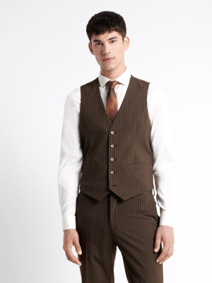 Devred - Gilet de costume rayé marron café S