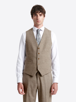 Devred - Gilet de costume regular en tweed chiné taupe M