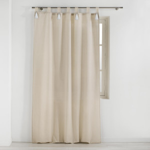 Douceur d'intérieur - Rideau à passants pompon uni Cyrine beige/blanc  - 140x240 cm OS