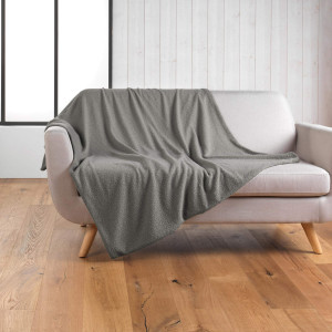 Douceur d'intérieur - Plaid bouclette unie Wooly gris - 180x220 cm 180x220 cm
