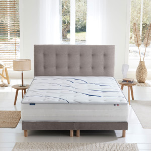 Source de Rêves - Ensemble matelas mémoire de forme ALTEA + sommier + tête de lit, chenille bouclettes Gris clair - 180x200 cm 180x200 cm