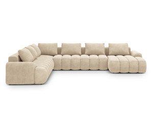 Maison Héritage - Canapé d'angle panoramique en velours convertible avec coffre Kimi 6 Places beige clair - 346x270x84 cm OS