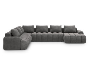 Maison Héritage - Canapé d'angle panoramique en velours convertible et coffre Kimi 6 Places gris - 346x270x84 cm OS
