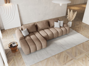 Maison Héritage - Canapé d'angle gauche velours convertible avec coffre Kimi 3 Places beige foncé - 275x142x84 cm OS