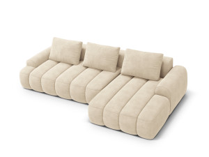 Maison Héritage - Canapé d'angle droit velours convertible avec coffre Kimi 3 Places beige clair - 275x142x84 cm OS