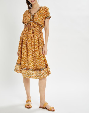 Stella Forest - Robe Soraya mi-longue imprimée ocre 34