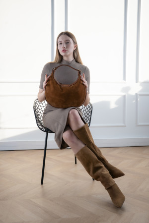Abaco Studio - Sac porté épaule en Velours de Cuir Siana Camel - 33x27x6 cm OS
