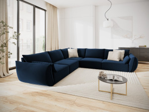 Mazzini Sofas - Canapé d'angle Symétrique En velours Vanda 7 places Bleu Roi - 286x286x85 cm OS