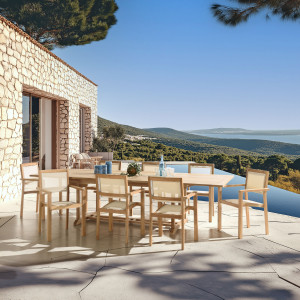 Macabane - Ensemble de salon de jardin 10/12 personnes - 1 Table rectangulaire extensible et 8 fauteuils beige OS