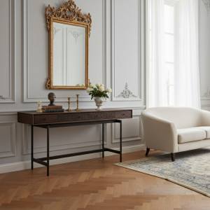 Bois & Chiffons - Console 2 Tiroirs Contemporary marron - 163x44x76 cm OS