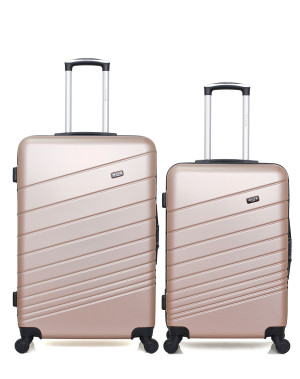 Wave Paris - Lot de 2 Valises grand format et weekend Tigre rose dorés OS