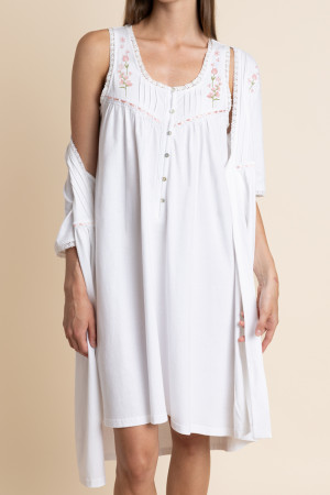 Admas Classic - Robe de chambre manches courtes à broderies multicolores blanche L