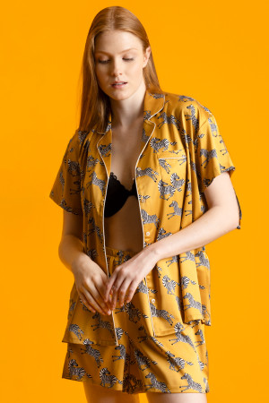Admas - Pyjama zèbre doré à manches courtes ouvertes  Luxury ocre S