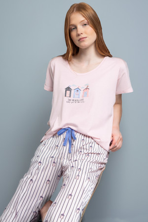 Admas - Pyjama à manches tombantes Beach Life rose S