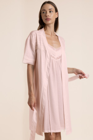 Admas Classic - Déshabillé à manches françaises et rubans classiques rose M