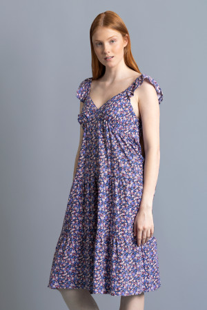 Admas - Robe à manches tombantes Liberty bleu et rose M