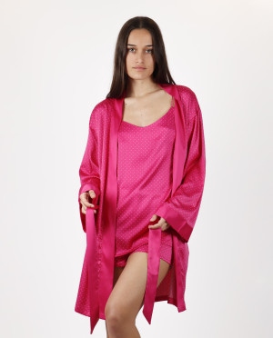 Admas Classic - Déshabillé à manches longues à pois fuchsia L