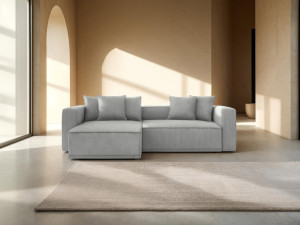 Mazzini Sofas - Canapé d'angle gauche en velours côtelé convertible 3 places avec coffre Ribes gris clair - 266x160x88 cm OS