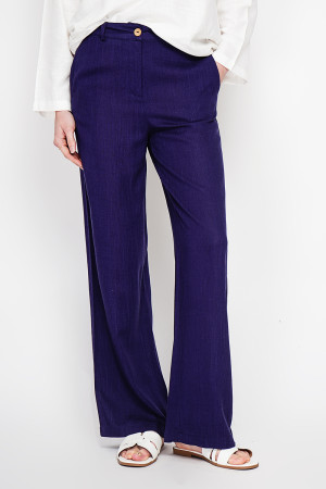 Le Jardin du Lin - Pantalon coupe large en lin mélangé Yvette marine S