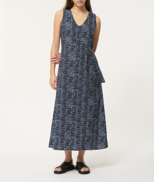 Humility - Robe longue coton cintrée en neo carreaux Jopongu marine 34