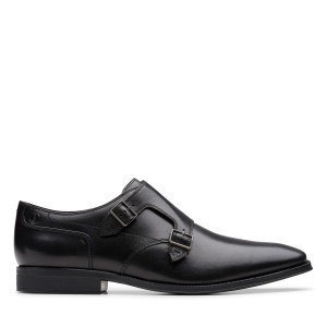 Clarks - Chaussures Paulton Monk en cuir noires 45