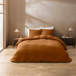Douceur d'intérieur - Parure housse de couette relief uni Clara caramel 240x220 cm