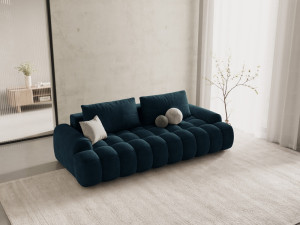 Mazzini Sofas - Canapé velours convertible avec coffre de rangement 4 places pétrole profond - 250x100x84cm OS
