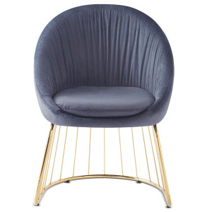 Mobilier design - Chaise design effet drapé Pralion pied or et velours gris - 61,5x62x84 cm OS