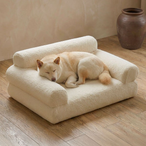 Mobilier design - Canapé pour chien et chat titou en tissu bouclette crème - 80x52x32 cm OS