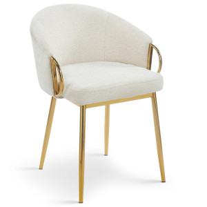 Mobilier design - 2 chaises arrondies et matelassées patricia métal doré et tissu beige - 55x52x74 cm OS
