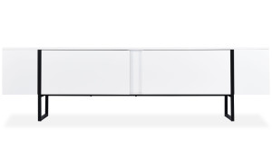 Mobilier design - Meuble tv moderne avec 2 portes valmain blanc / métal noir - 180x30x50 cm OS