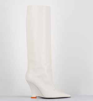 3Juin - Bottes hautes en cuir blanc cassé - Talon 10cm 41