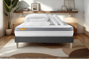 Septnuits - Pack lit complet Memo Zen gris - matelas + sommier + 2 oreillers + couette - 160x200 cm 160x200 cm