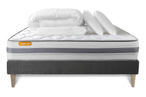 Septnuits - Pack lit complet Memo Spring gris - matelas + sommier + 2 oreillers + couette - 140x190 cm 140x190 cm