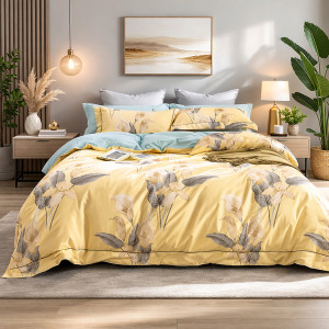 Baton Rouge - Parure housse de couette 3 pièces en coton 57 fils Horia jaune 240x220 cm