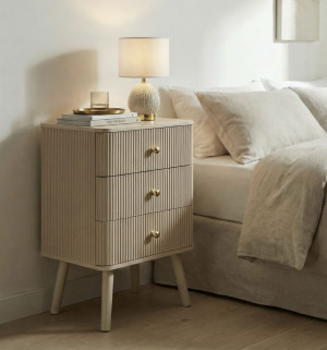 Mauro Ferretti - Chevet en bois de pin, mdf, fer Shy 3 tiroirs blanc/or – 37,5x34x61 cm OS