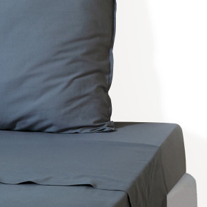 Febronie - Drap plat en coton lavé Luna bleu orage 240x300 cm
