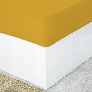Febronie - Drap housse lin lavé Hortense jaune moutarde 180x200 cm