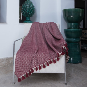 Febronie - Plaid en coton Verbier bordeaux 130x170 cm