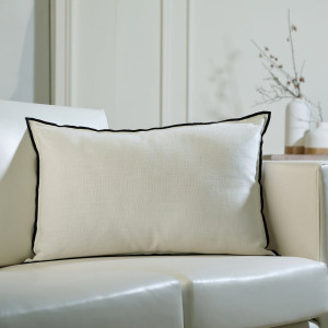 Febronie - Coussin toile de coton Jules blanc/noir 60x40 cm