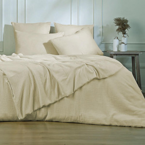 Febronie - Lot de 2 Taies d'oreiller gaze de coton Carla sable 50x70 cm