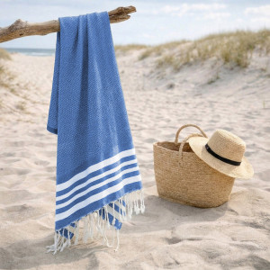 Febronie - Fouta en coton Newport bleu grec - 100x200 cm OS