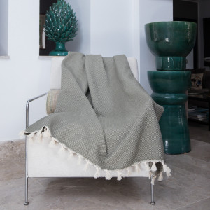 Febronie - Plaid en coton Zermatt vert olive 180x260 cm