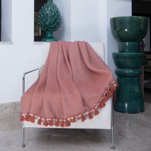 Febronie - Plaid en coton Verbier rouge tomette 180x260 cm