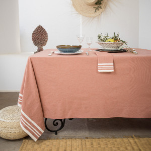 Febronie - Nappe et 8 serviettes en coton Mahdia rouge tomette 180x350 cm