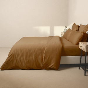 Febronie - Housse de couette satin de en coton Julia caramel 200x200 cm