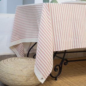 Febronie - Nappe en coton Hossegor rose poudré 150x250 cm