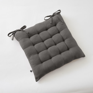 L'Effet Papillon - Assise matelassée 16 points gaze de coton unie Gaïa anthracite - 40 x 40 cm 40x40 cm